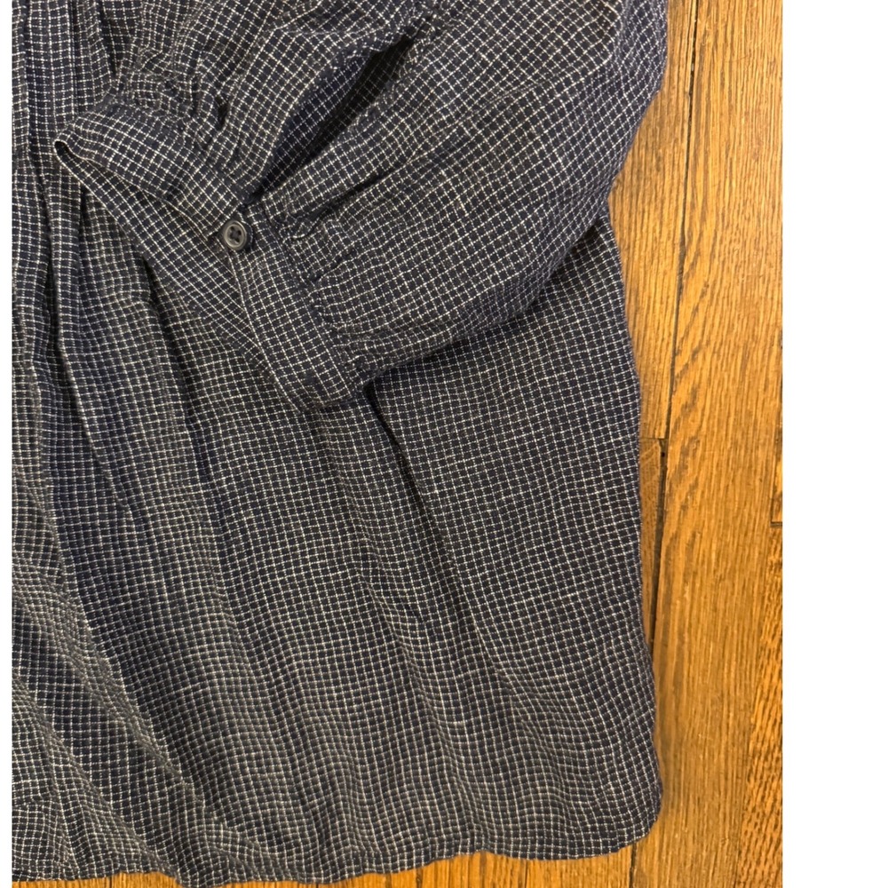 Levis Womens XL Navy Blue Micro Check Pintuck Button Front Puff Sleeve Blouse - Picture 3 of 7